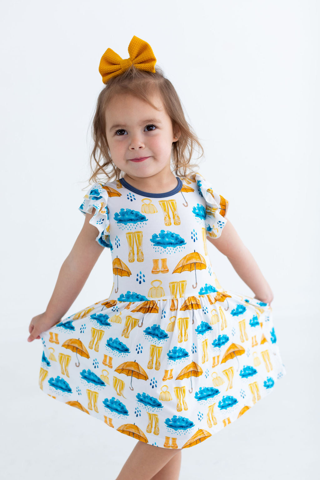 Eclipse Kids - Flutter Sleeve Twirl Dress - Rainy Days - SIZES 2T THRU 11/12 -