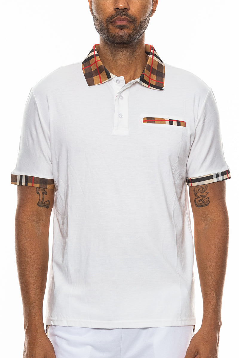 Checkered Plaid Detail Polo - 4 COLORS -