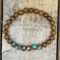 Thumbnail for Grove - Bronzite Turquoise & Tigerskin Sandalwood Mala Beaded Bracelet -