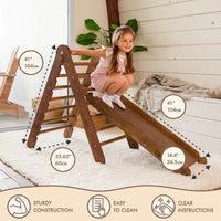 Thumbnail for 2in1 Montessori Climbing Frame Set: Triangle Ladder + Slide Board/Ramp – Chocolate