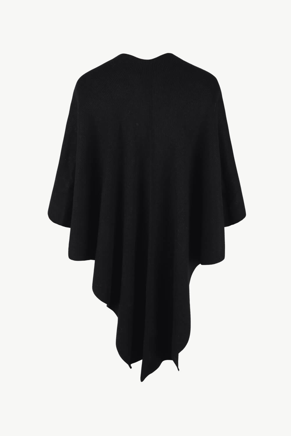 Surplice Neck Pom-Pom Trim Poncho - 1 SIZE FITS ALL - K - 5 COLORS -