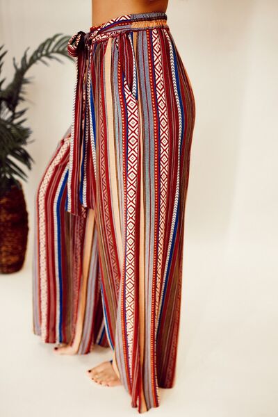 Printed Tied Wide Leg Pants - T - 1 COLOR -