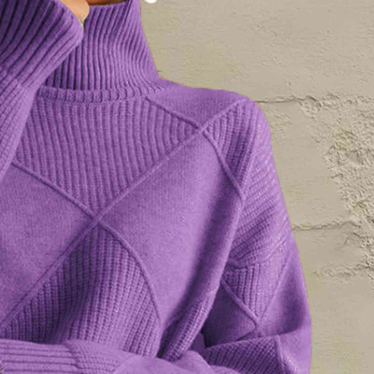 Geometric Turtleneck Long Sleeve Sweater - T - 8 COLORS -