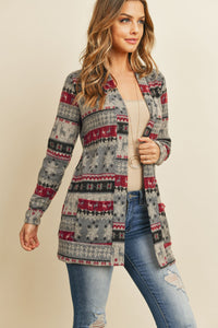 Thumbnail for Riah Fashion - Boho Print Long Sleeved Front Pocket Open Cardigan - 2 COLOR COMBOS -