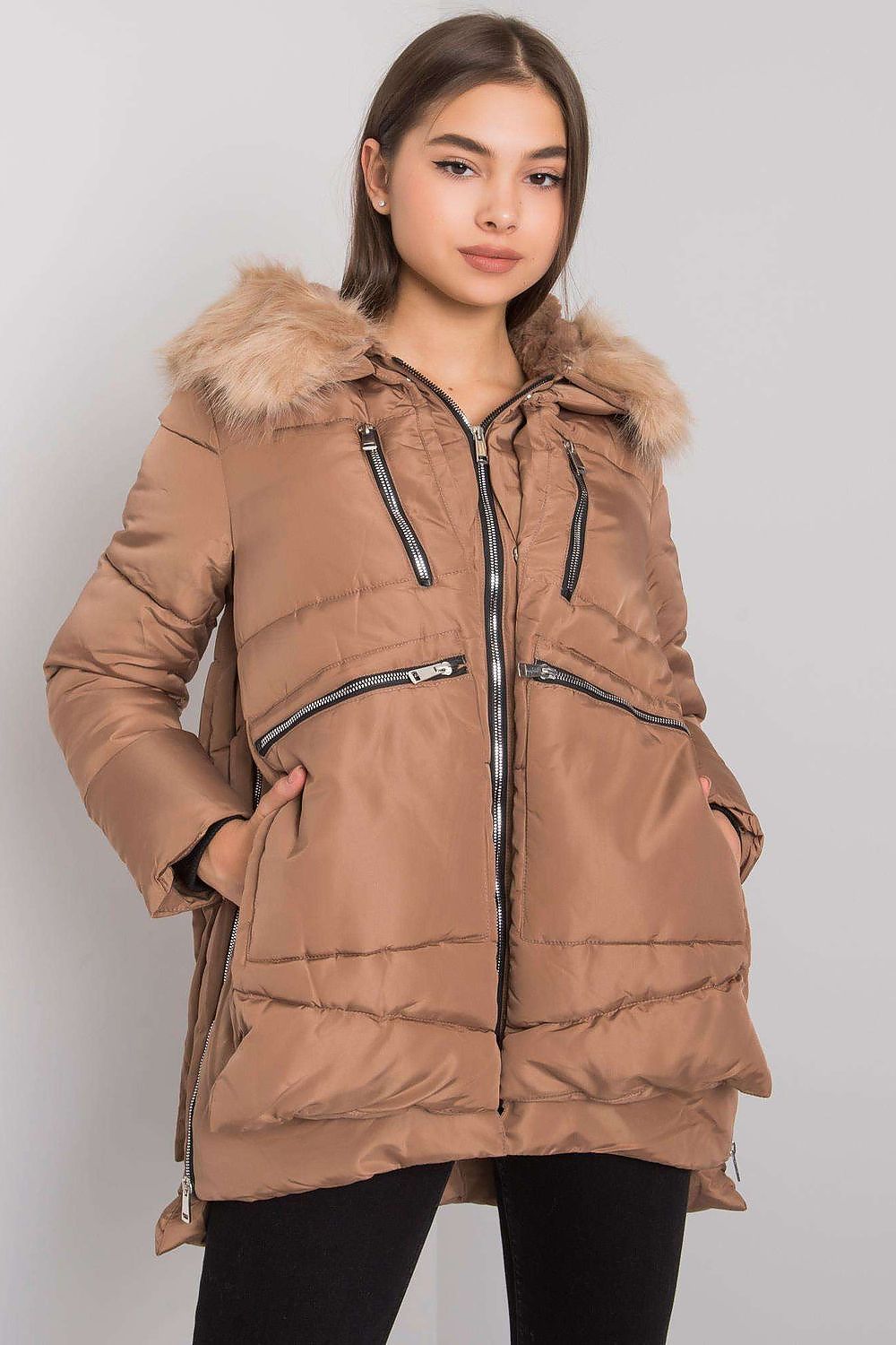 NM - Detatchable Faux Fur collar / hood Coat - 1 COLOR -