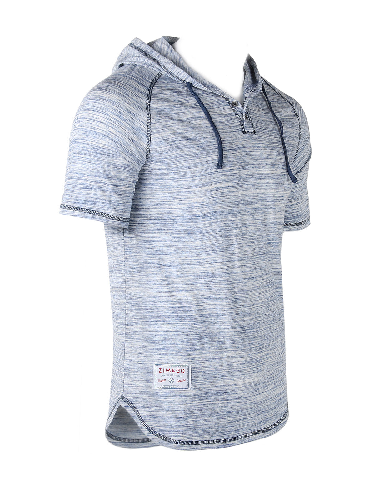 Short Sleeve Raglan Henley Hoodie Round Bottom Semi Longline T-Shirt - 1 COLOR