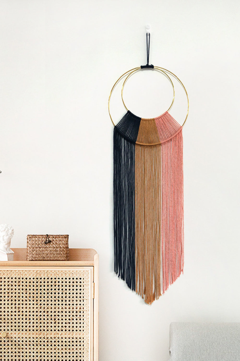 Hoop Fringe Macrame Wall Hanging - 41.3" X 13.8" - T - 6 COLORS -