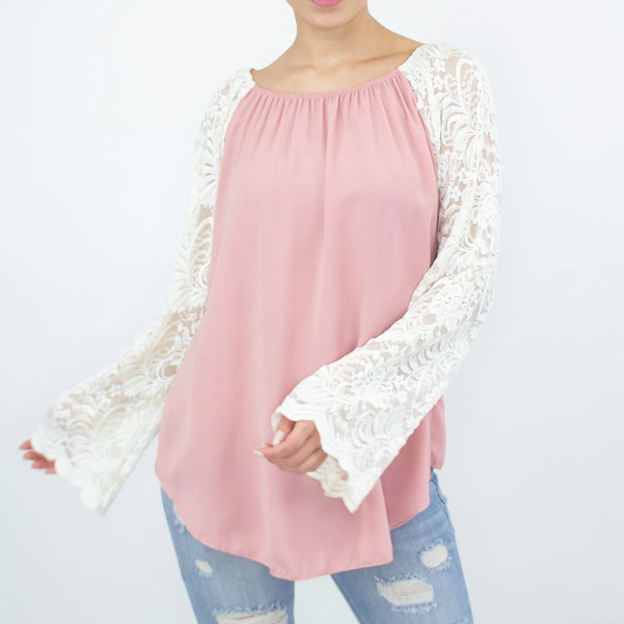 Stylespect - Lace Sleeve Backless Top - Rose - 1 COLOR -