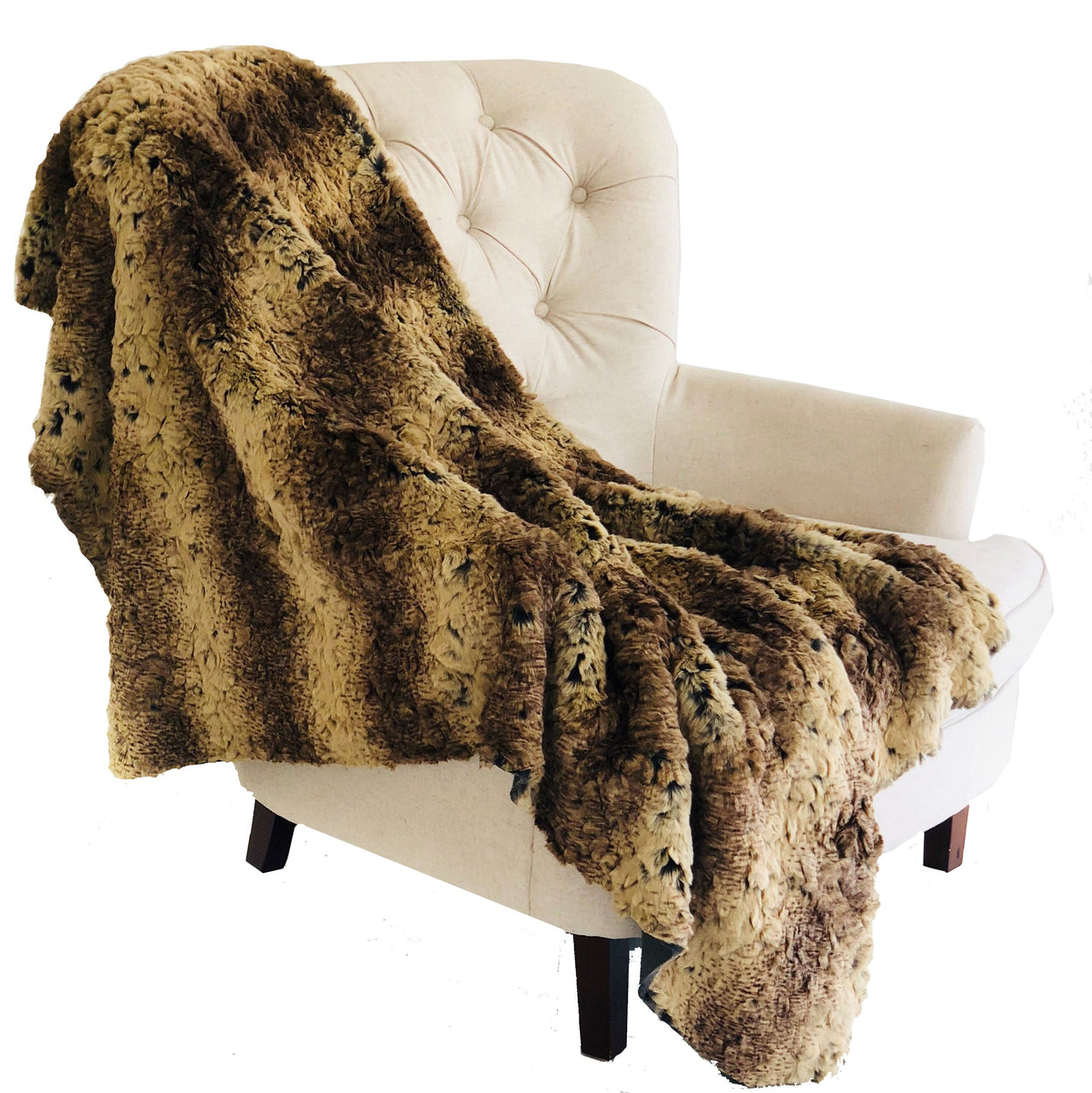 Beige and Brown Chinchilla Faux Fur Luxury Throw - 14 SIZES -