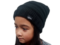 Thumbnail for Fear0 NJ - Warmest Plush Insulated Black Knit Cable Toddler/Kids Beanie Hat - 1 COLOR -