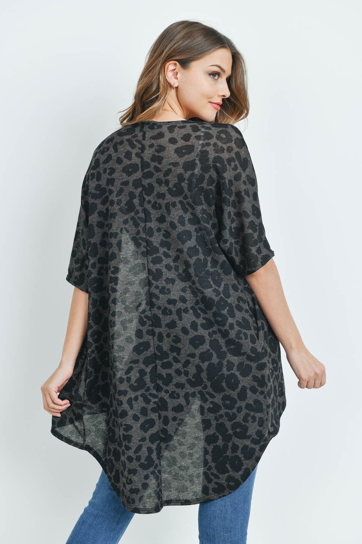 Riah Fashion - Leopard Short Sleeves Open Front Hi-Low Cardigan - 3 COLORS -