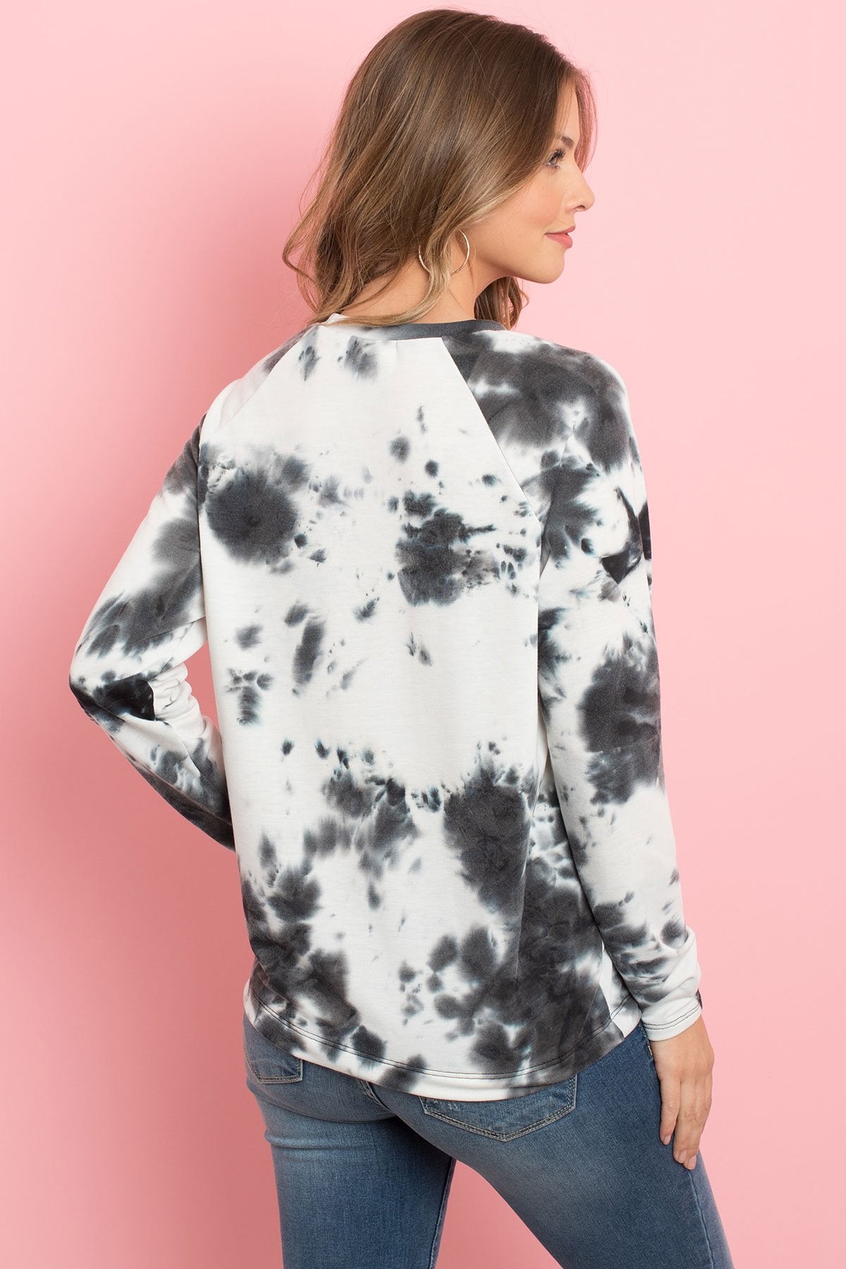 Riah Fashion - Tie Dye Round Neck Long Sleeved Top - 4 COLORS -