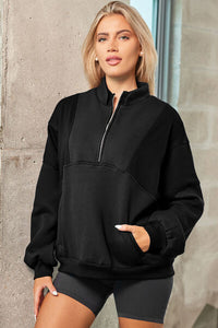 Thumbnail for Half Zip Dropped Shoulder Sweatshirt - T - 2 COLORS -