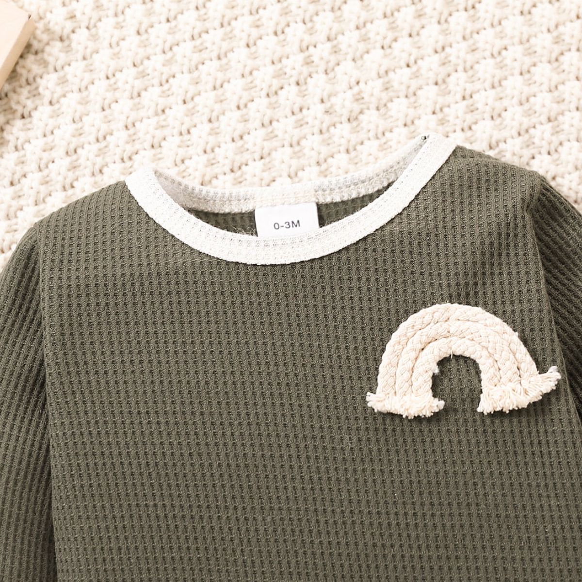 Baby Contrast Trim Waffle-Knit Long Sleeve Bodysuit - T - 5 SIZES - 2 COLORS -