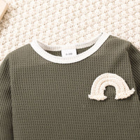 Thumbnail for Baby Contrast Trim Waffle-Knit Long Sleeve Bodysuit - T - 5 SIZES - 2 COLORS -