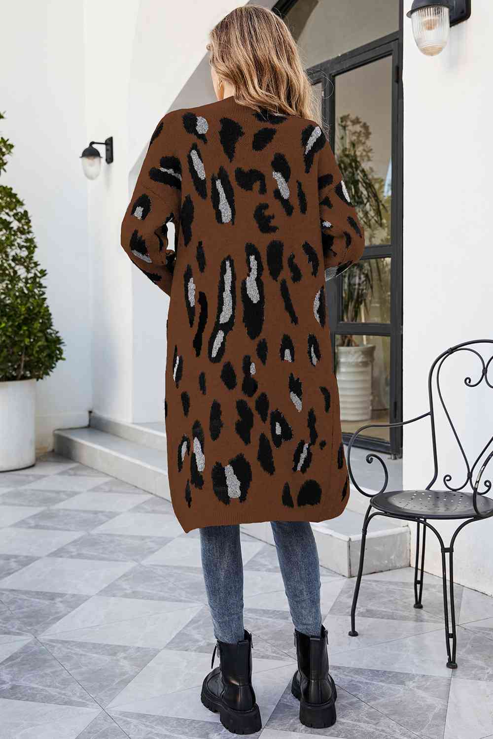 Leopard Open Front Cardigan with Pockets - T - 3 COLORS -