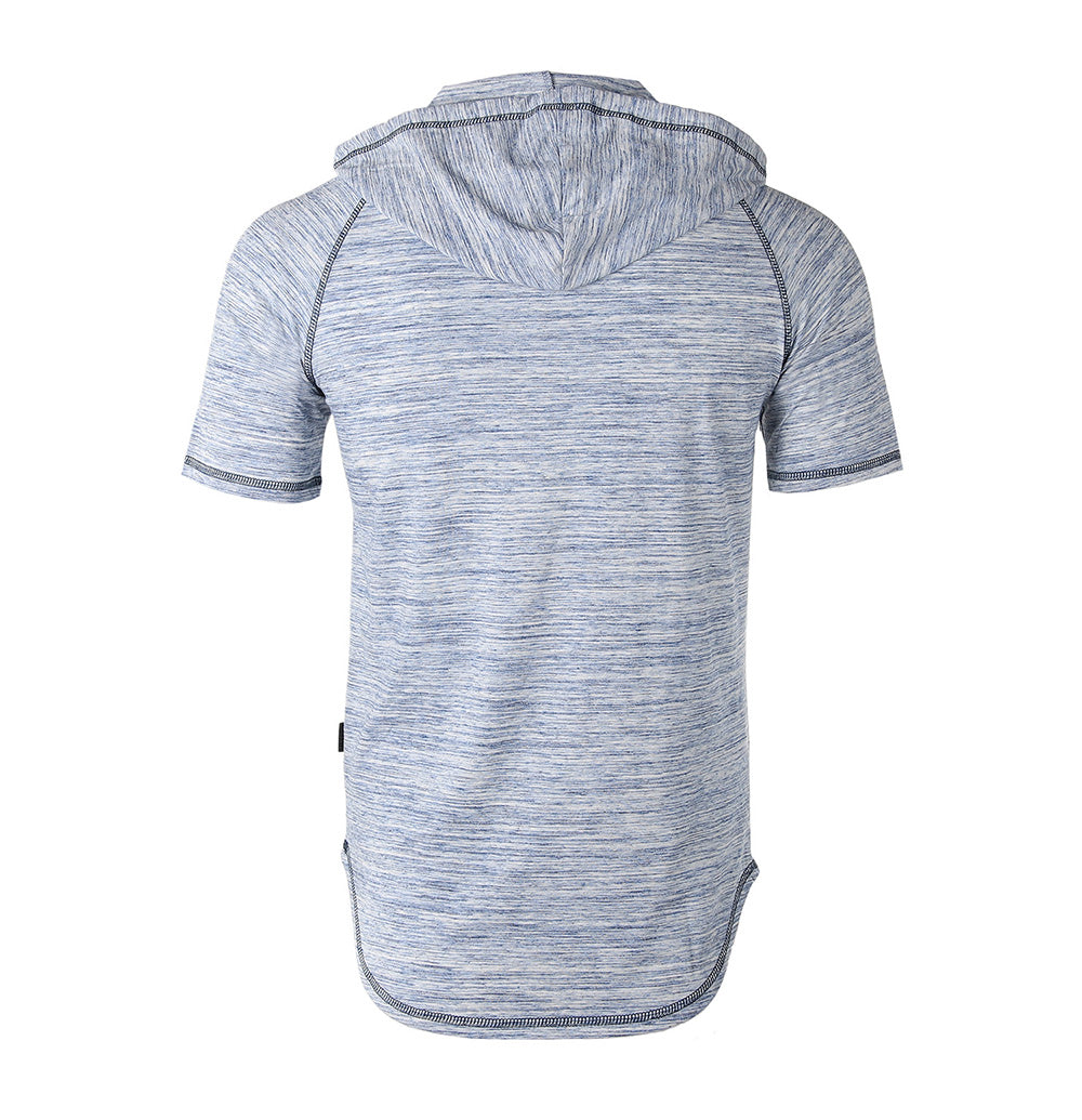 Short Sleeve Raglan Henley Hoodie Round Bottom Semi Longline T-Shirt - 1 COLOR