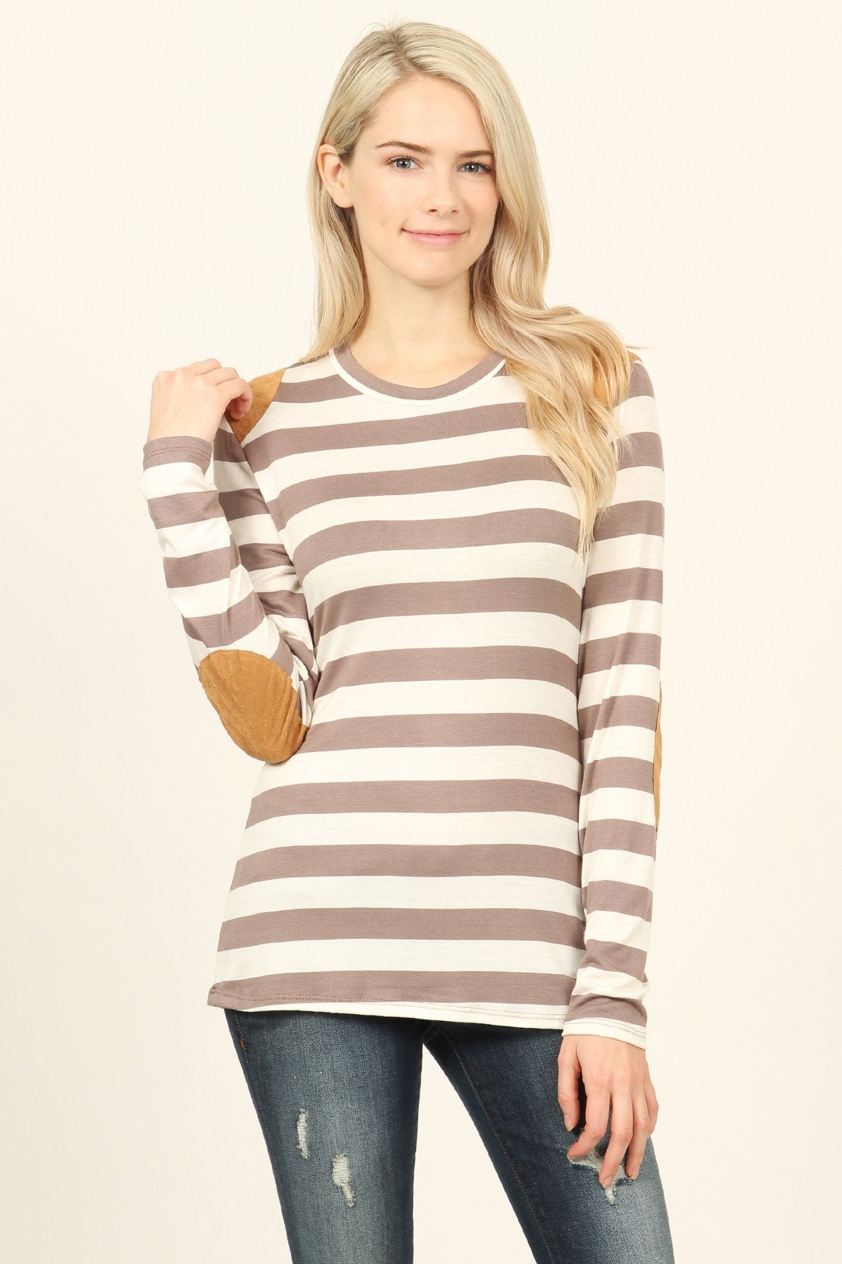 Riah Fashion - Suede Detail Striped Top - 6 COLORS -