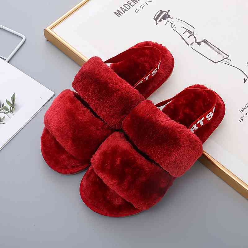 Faux Fur Open Toe Slippers - T - 10 COLORS/PATTERNS -