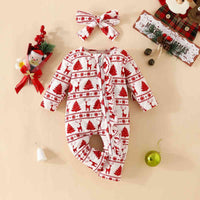 Thumbnail for BABY Christmas Zip Detail Ruffled Jumpsuit with Headband - 2 PCS. - T - 1 COLOR -