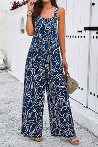 Thumbnail for Printed Wide Strap Jumpsuit with Pockets - T - 4 COLORS -