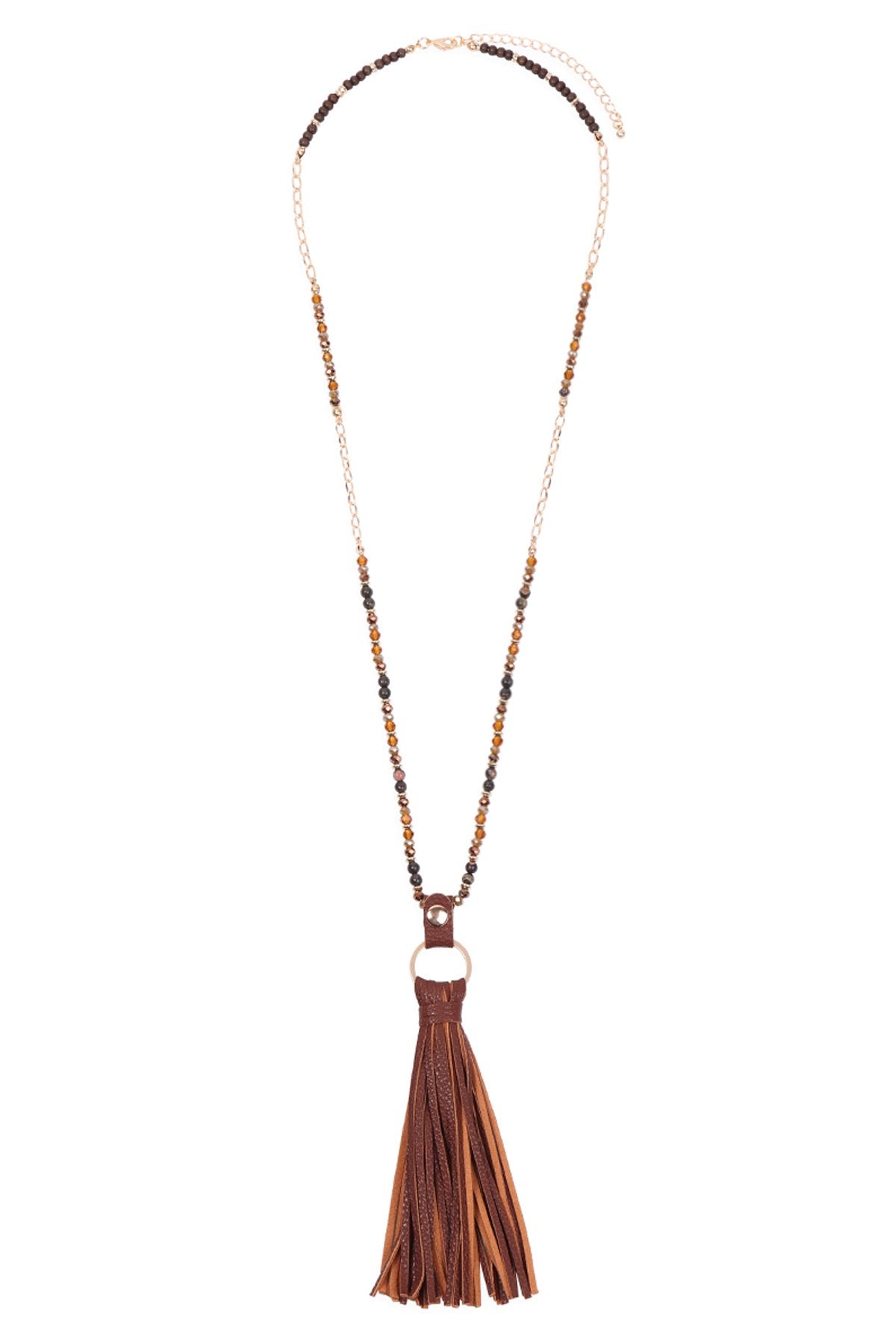 Riah Fashion - Leather Tassel Necklace - 8 COLORS -