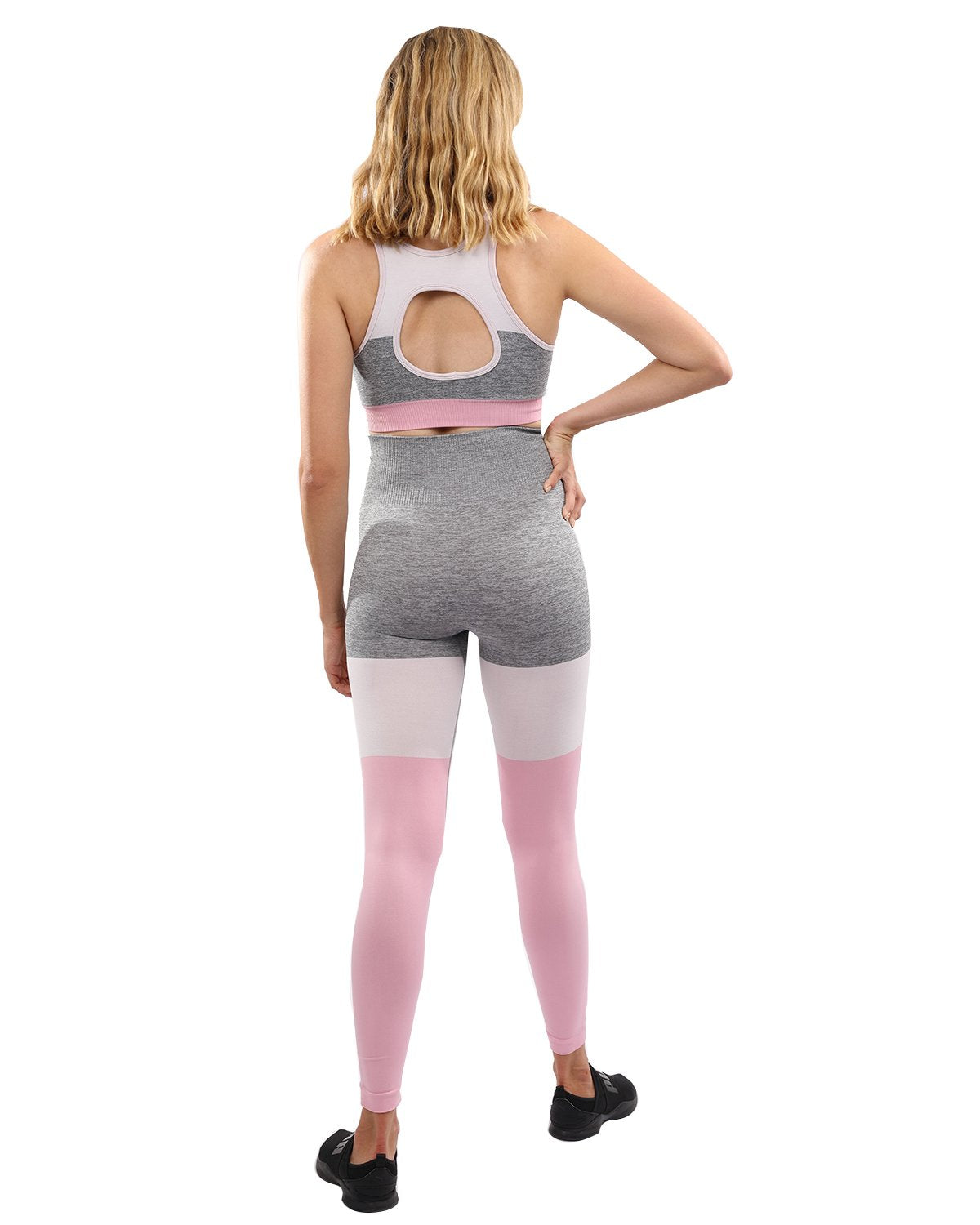 Savoy - Graca Seamless Leggings & Sports Bra Set - Grey With Pink & White - 2 PCS. - 1 COLOR -