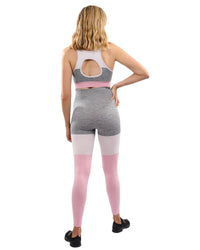 Thumbnail for Savoy - Graca Seamless Leggings & Sports Bra Set - Grey With Pink & White - 2 PCS. - 1 COLOR -