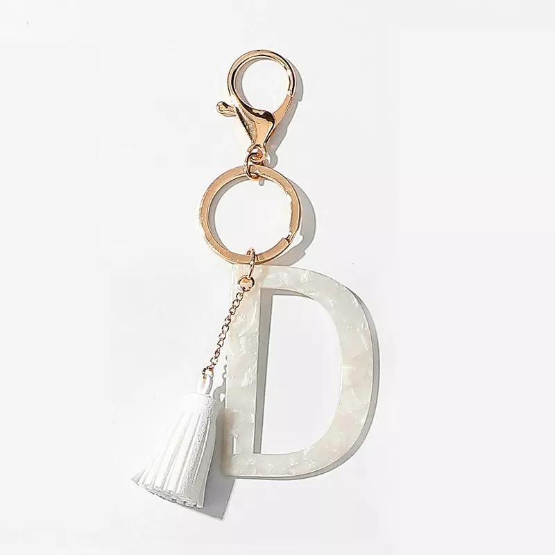 Tasseled Initial Key Chain, White - 22 INITIALS -