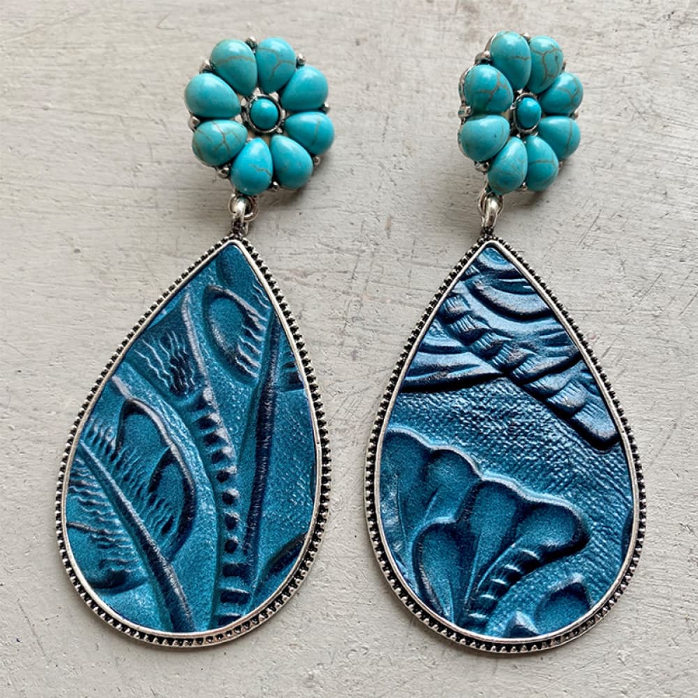 Turquoise Flower Teardrop Earrings - T - 3 STYLES -