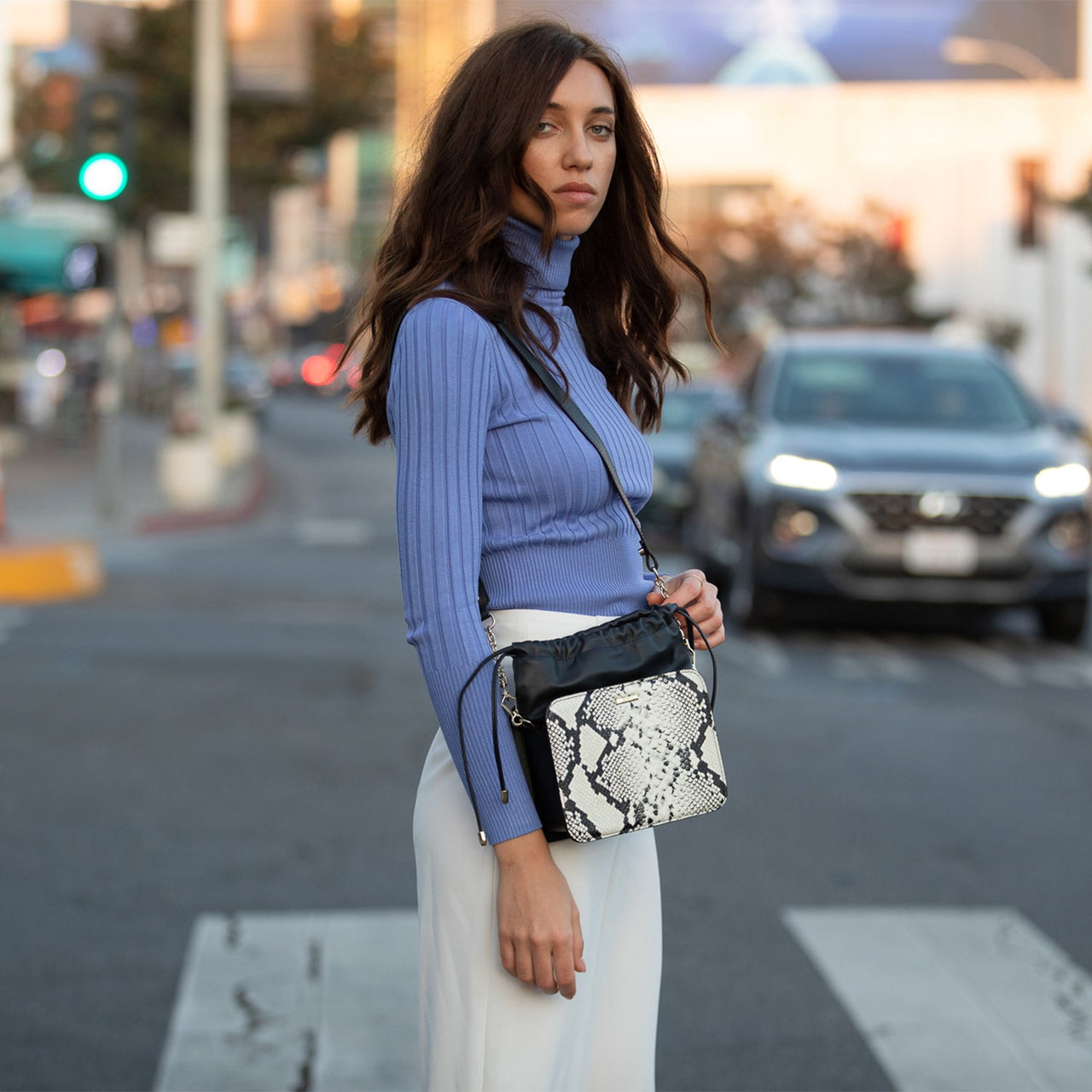 Patricia Black Leather Bucket Bag Snakeskin Design -