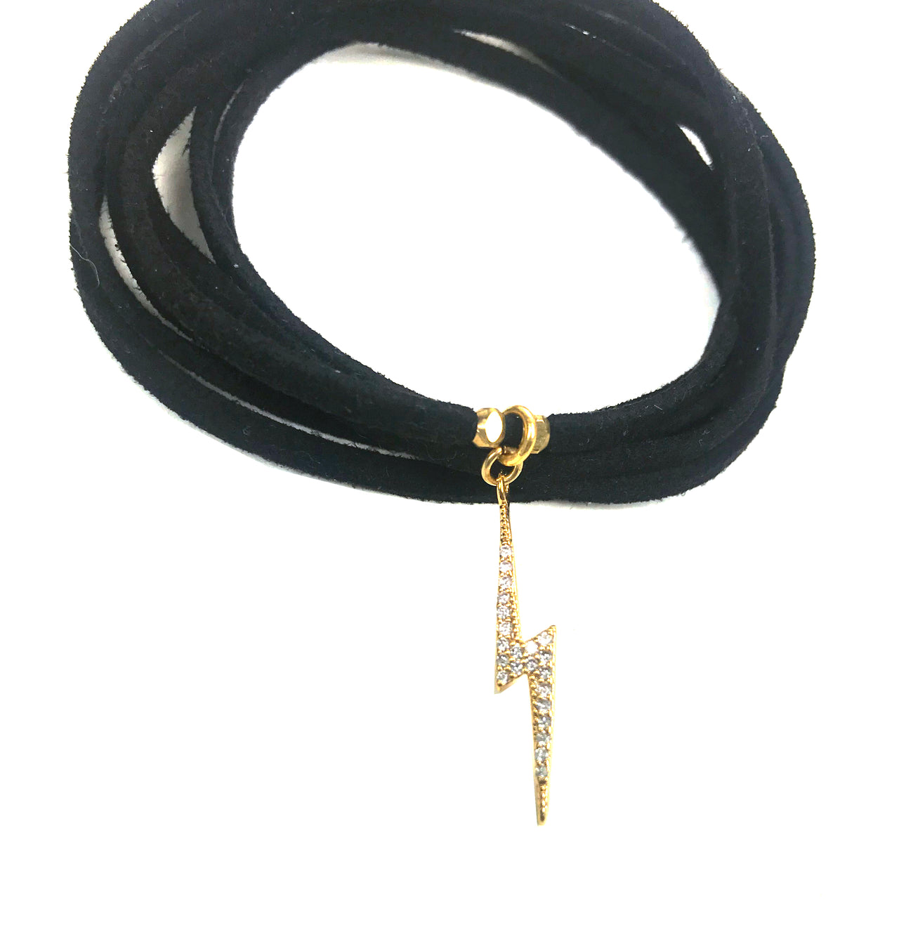 Gena Myint - Lightning Bolt Black Suede Wrap Bracelet -