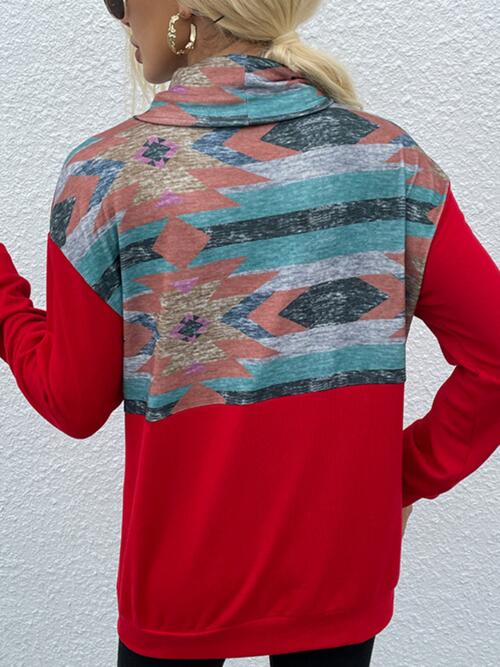 Geometric Drawstring Long-Sleeve Sweatshirt - T - 4 COLORS -