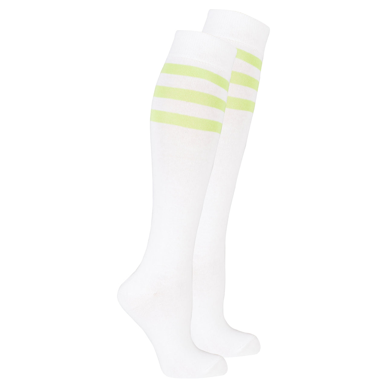 Women's Solid Lime Green Stripe Knee High Socks - 1 COLOR -