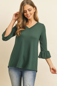 Thumbnail for Riah Fashion - Solid Bell Sleeve V-Neck Top - 5 COLORS -