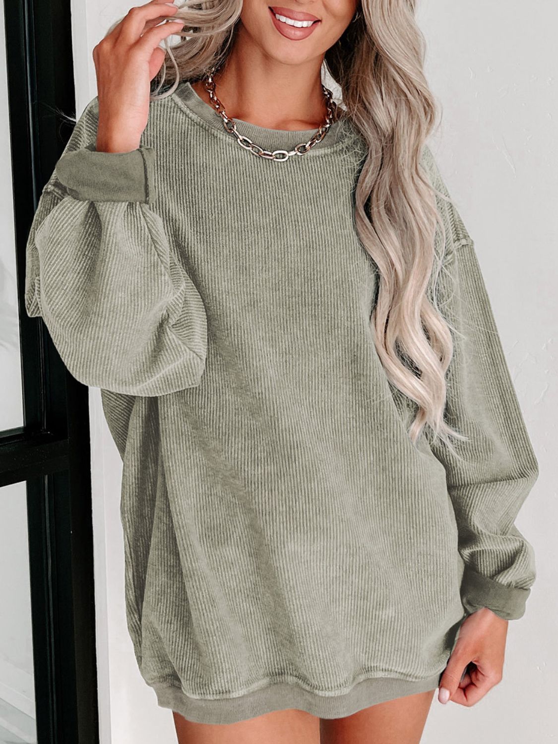 Round Neck Dropped Shoulder Sweatshirt - T - 1 COLOR -