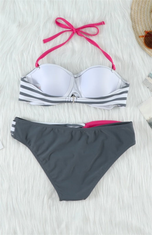 Women's Bikini Stripe Split Swimsuit - K - 4 COLORS -