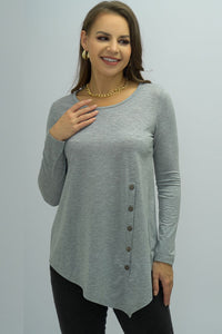 Thumbnail for Buttoned Long Sleeve Round Neck Tee - T - 1 COLOR -