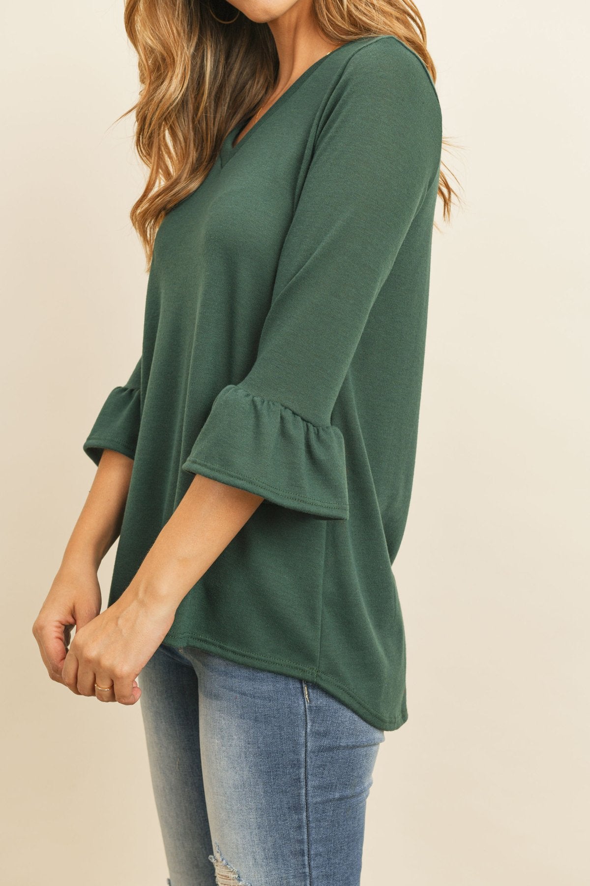 Riah Fashion - Solid Bell Sleeve V-Neck Top - 5 COLORS -