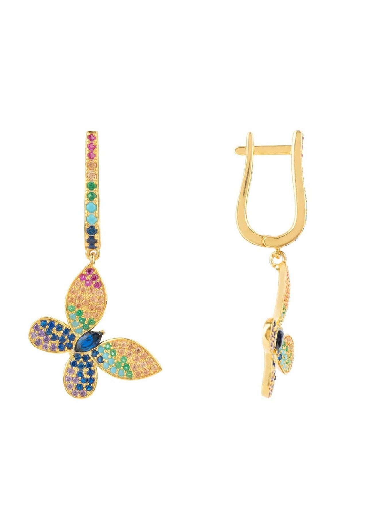 LATELITA - Butterfly Rainbow Multi Coloured Drop Earring Gold -