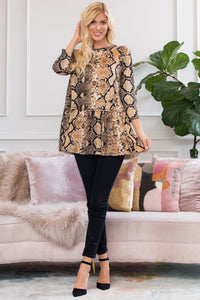 Thumbnail for Riah Fashion - Fierce Look Snake Skin Ruffled Tunic - 3 COLORS -