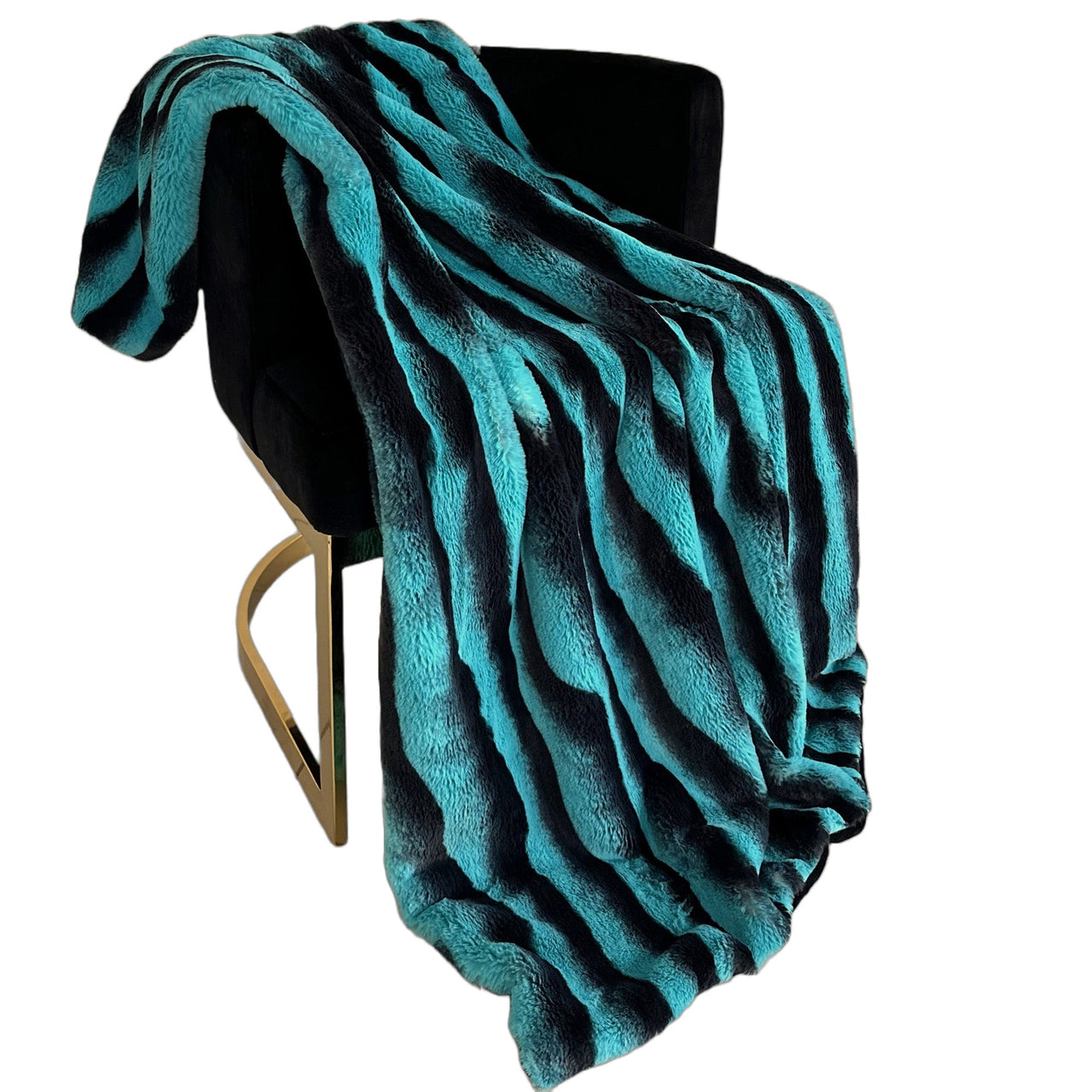 Plutus Teal Black Wild Ocean Faux Fur Luxury Throw Blanket - 14 SIZES -