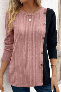 Thumbnail for Contrast Long Sleeve Knit Top - T - 6 COLORS -