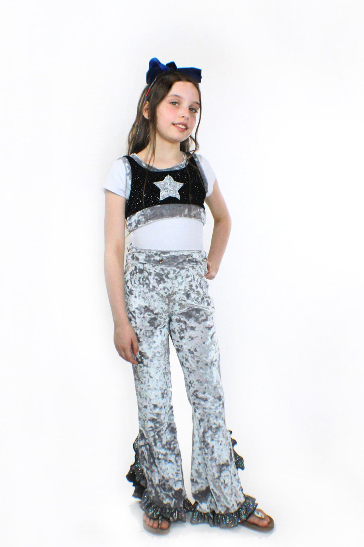 Stardust - Eve, Silver Crushed Velvet and Glitter Flared Pants - 1 COLOR -