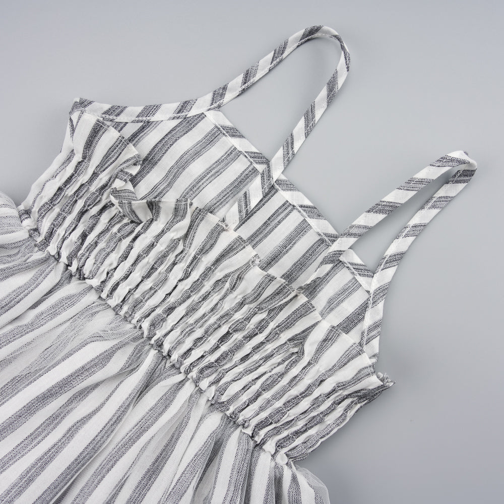 Striped Bow Detail Spaghetti Strap Dress - T - 5 SIZES - 1 COLOR -