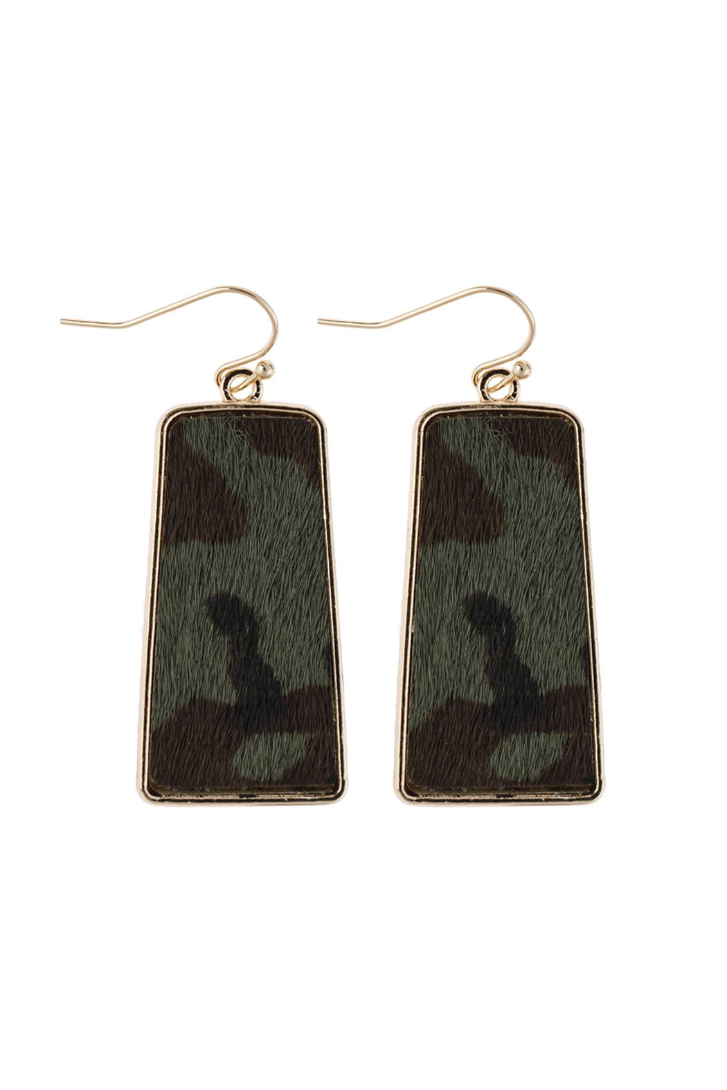 Riah Fashion - Camouflage Leather Printed Bar Dangling Fish Hook Earrings - 2 CAMO COLORS -