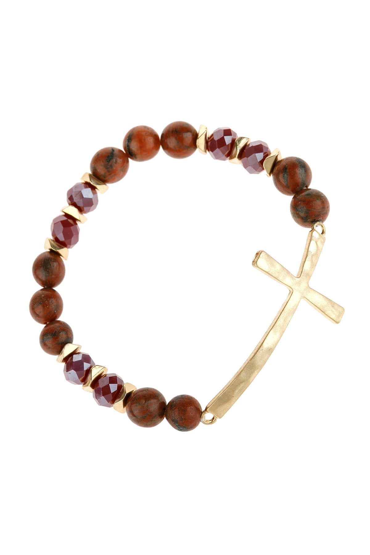 Riah Fashion - Mix Beads Hammered Cross Bracelet - 9 COLORS -