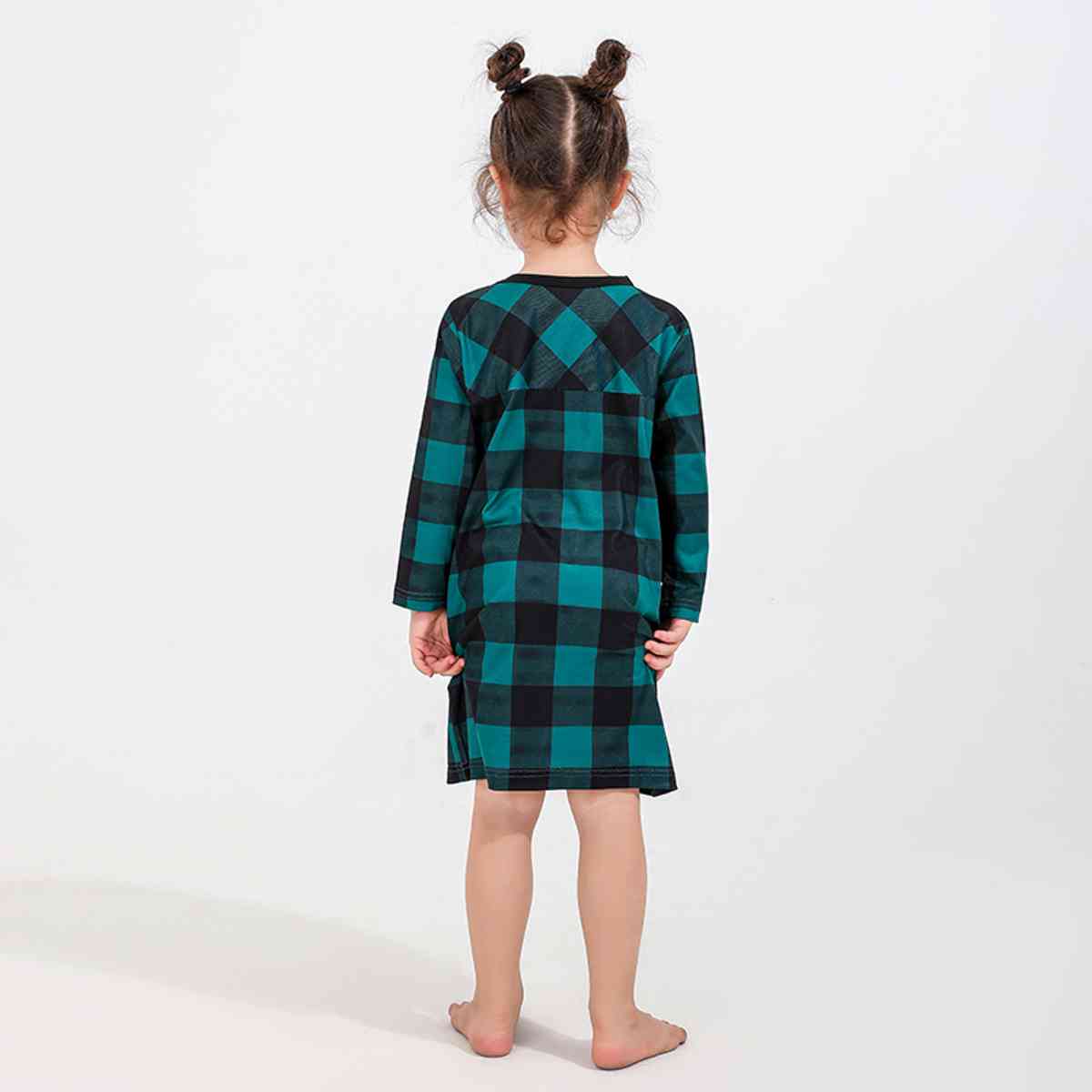 GIRL Plaid Round Neck Long Sleeve Dress - T -