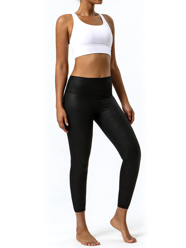 Textured-leather high-stretch yoga pants - K - 1 COLOR -