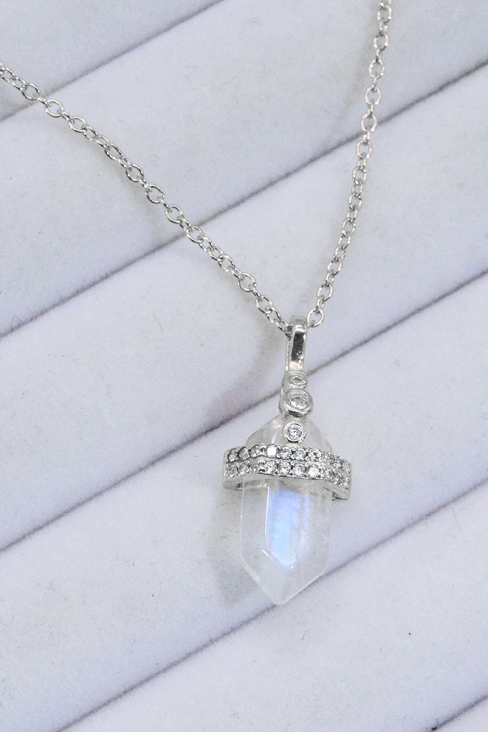 925 Sterling Silver Moonstone Pendant Necklace - T - 2 FINISHES -